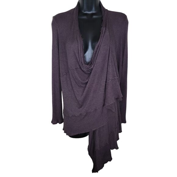 Bordeaux Anthropologie asymmetric modal cashmere blend cardigan size Large - Picture 1 of 6